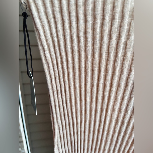 🆕 SWTR Ribbed Knit Long Cardigan Dress Beige Blue Trim Button Front Size M NWT - Picture 11 of 16